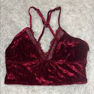 Red Velvet Lace Trim Bralette with Racerback